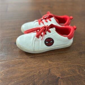 Kids White and Red Spider Patch Sneakers